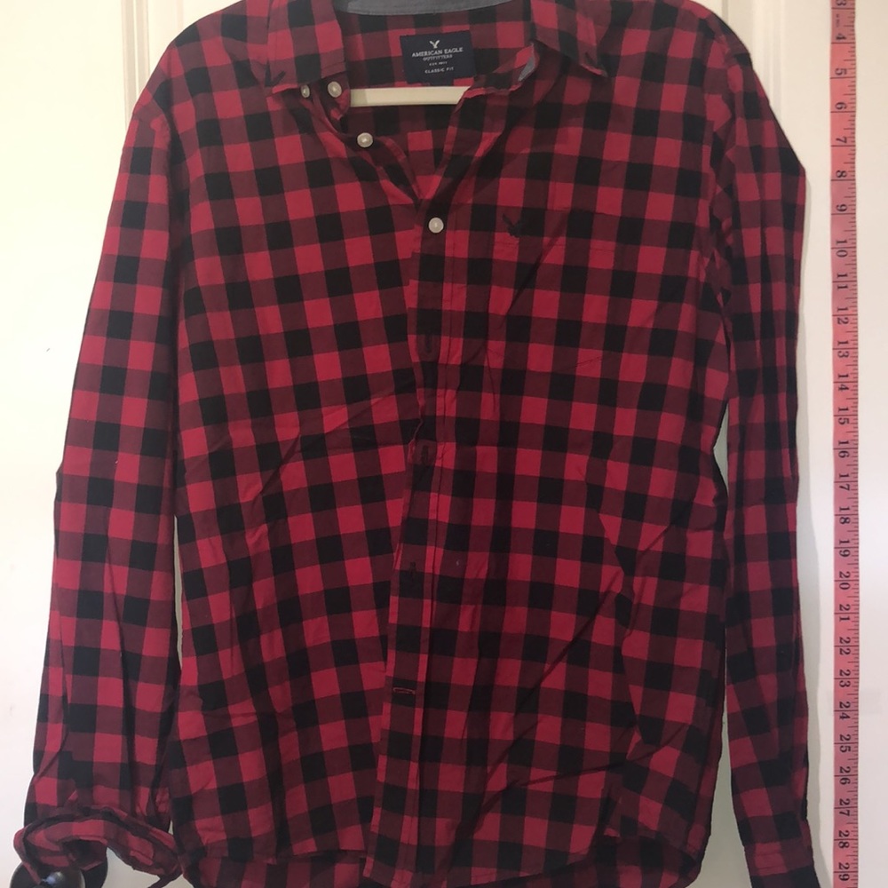 Aeo Red Checkered Button Down - image 4